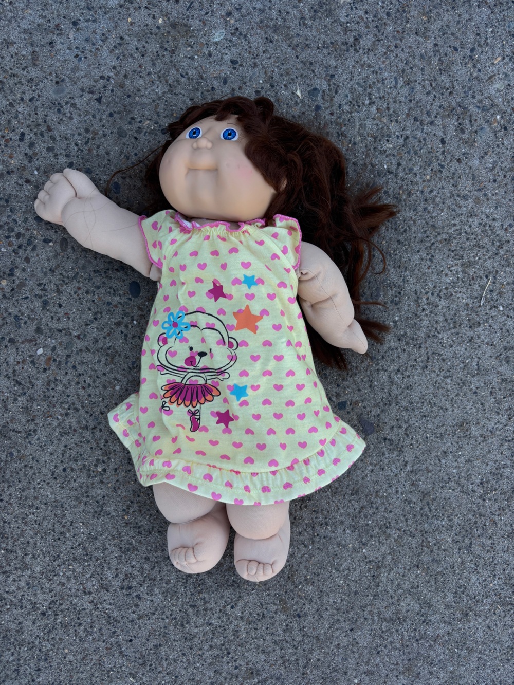 Plush Baby Doll in Yellow Dress with Pink Hearts